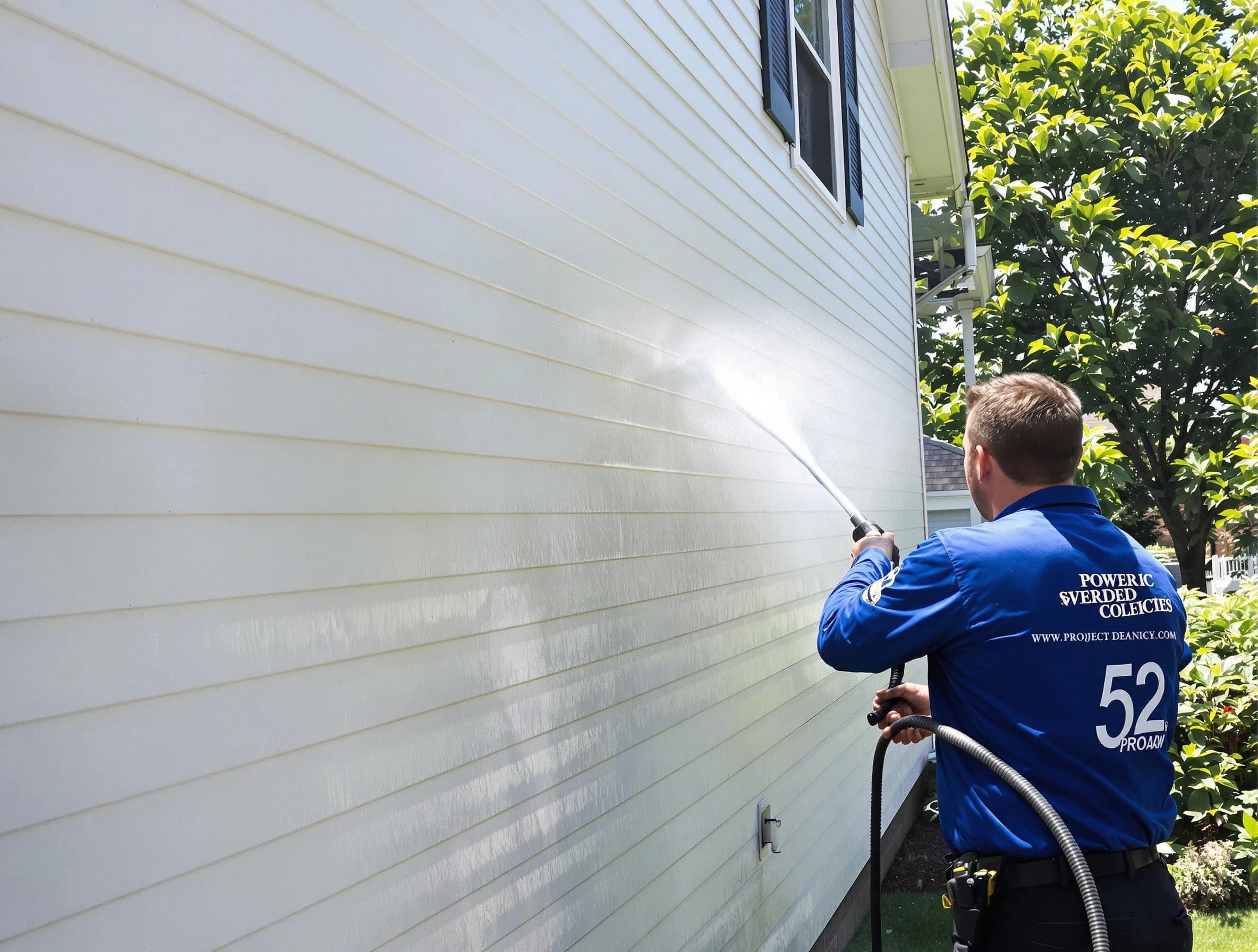 A Brecksville Power Washing technician power washing a home in Brecksville